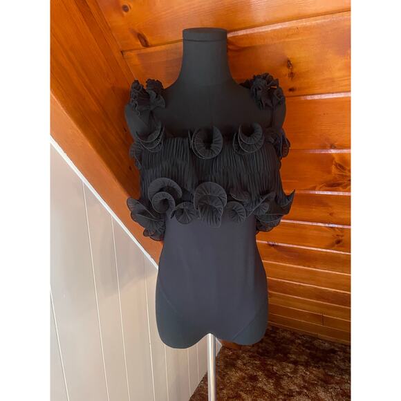 Free People Black Ruffle Top Bodysuit sz S - Picture 1 of 8